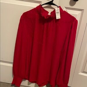 LOFT Vibrant Red Ruffled Blouse